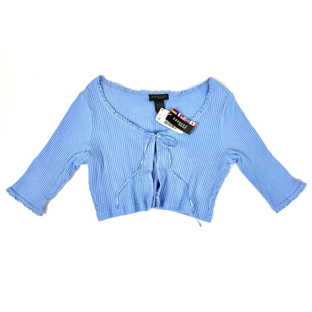 NEW Vintage 90s Blue Tie Front Cropped Cardigan - Picture 2 of 4